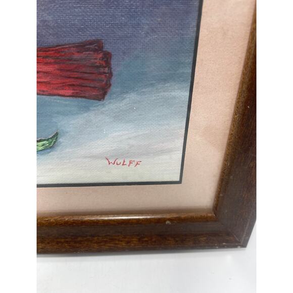 Folk Art Cardinal by WulFF Orignal Art Wildlife Bird Professional Framed - Picture 3 of 8